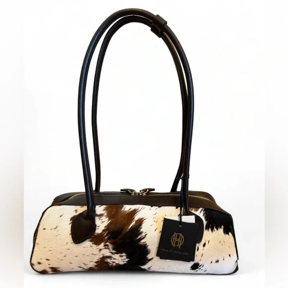 NWT House of Harlow 1960 brown cow print (genuine calf hair) handbag - Picture 2 of 9